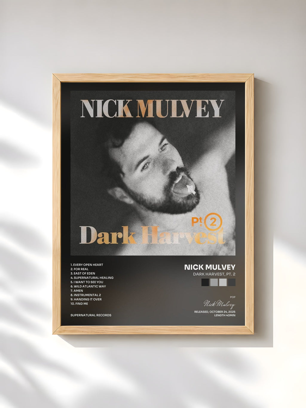 #bois Tableau de l'album Dark Harvest, Pt. 2 de Nick Mulvey, cadre en bois brut, imprimé et encadré en France