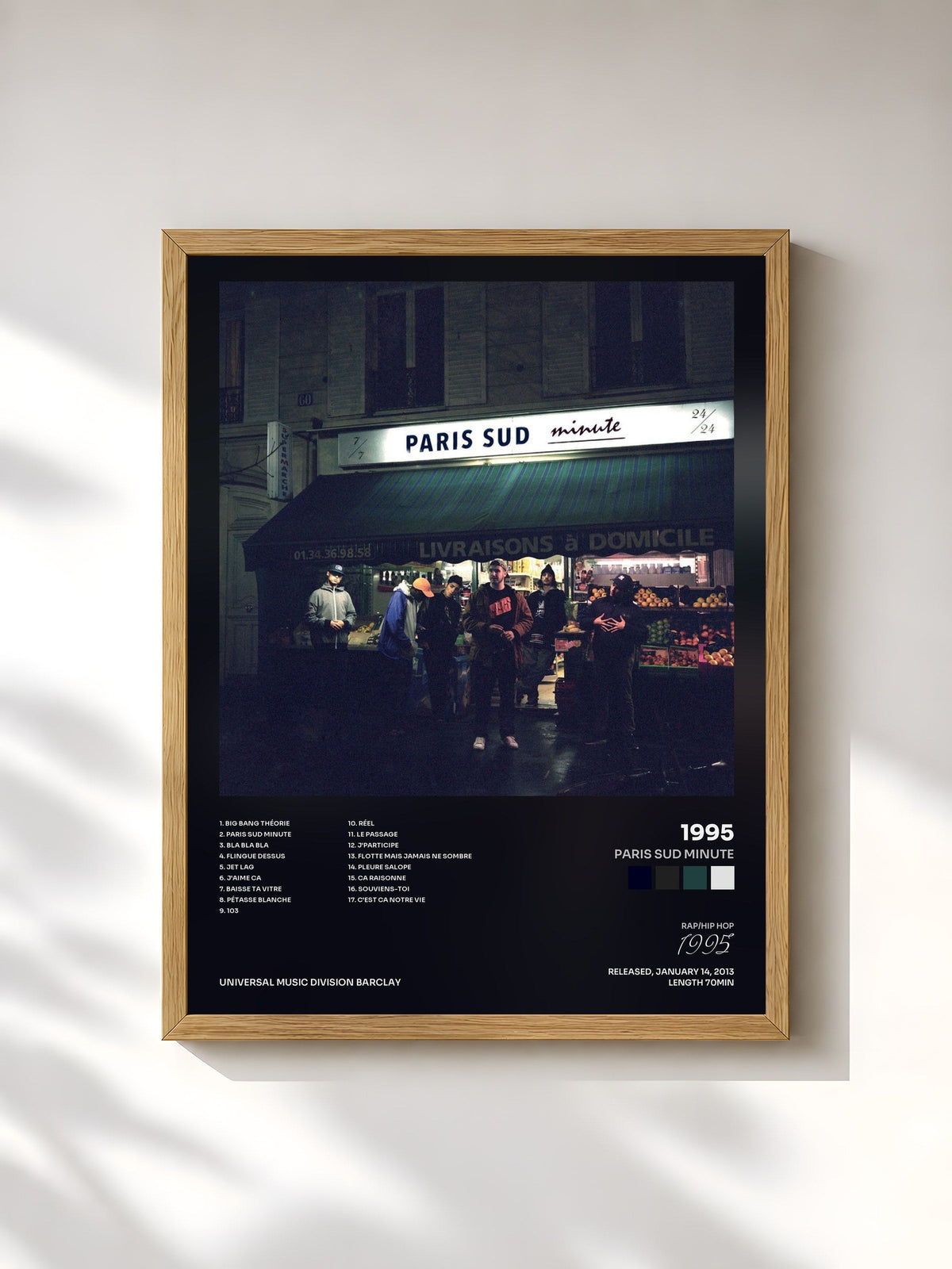 #bois Tableau de l'album Paris Sud Minute de 1995, cadre en bois brut, imprimé et encadré en France