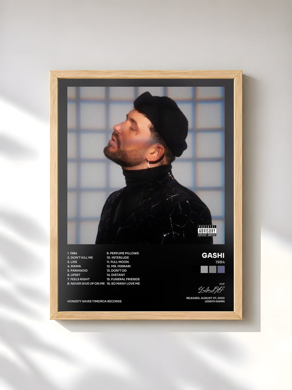 #bois Tableau de l'album 1984 de GASHI, cadre en bois brut, imprimé et encadré en France