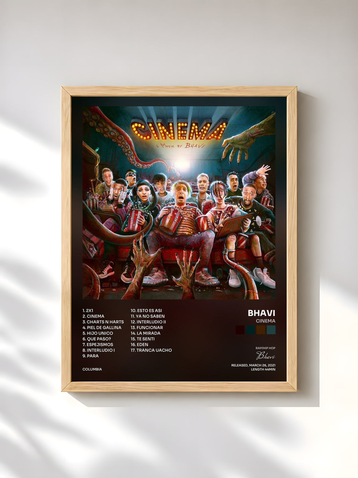 #bois Tableau de l'album CINEMA de Bhavi, cadre en bois brut, imprimé et encadré en France