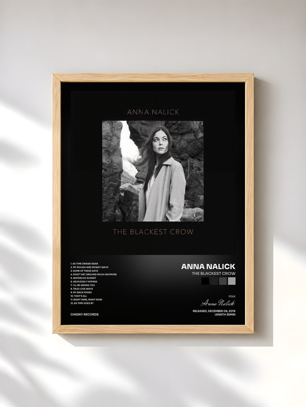 #bois Tableau de l'album The Blackest Crow de Anna Nalick, cadre en bois brut, imprimé et encadré en France