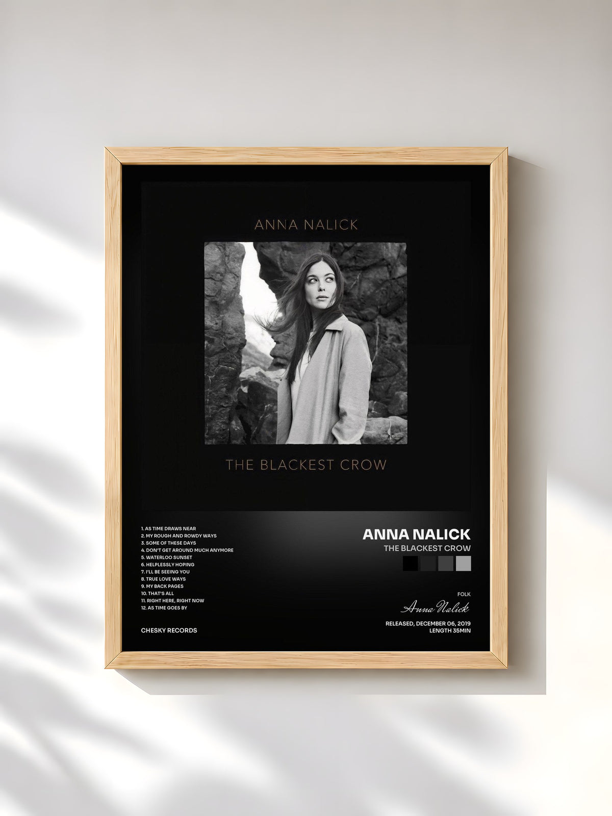 #bois Tableau de l'album The Blackest Crow de Anna Nalick, cadre en bois brut, imprimé et encadré en France