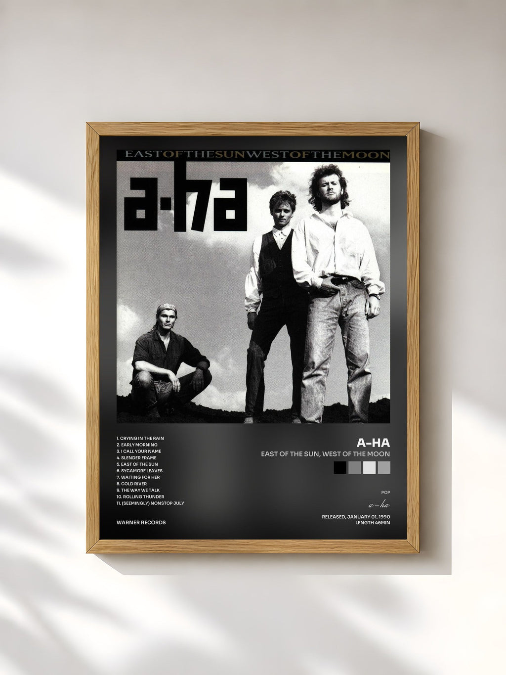 #bois Tableau de l'album East of the Sun, West of the Moon de a-ha, cadre en bois brut, imprimé et encadré en France