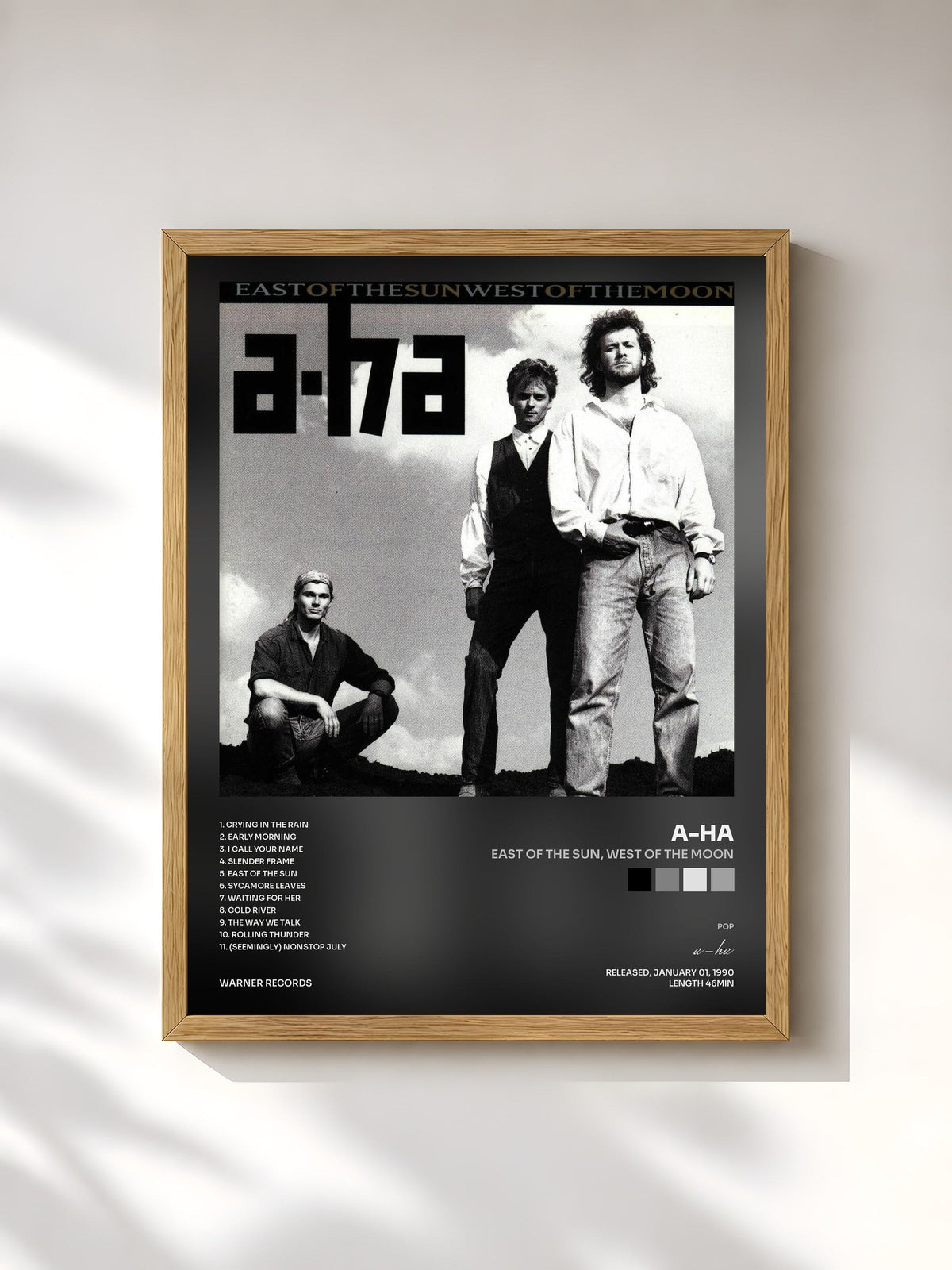 #bois Tableau de l'album East of the Sun, West of the Moon de a-ha, cadre en bois brut, imprimé et encadré en France