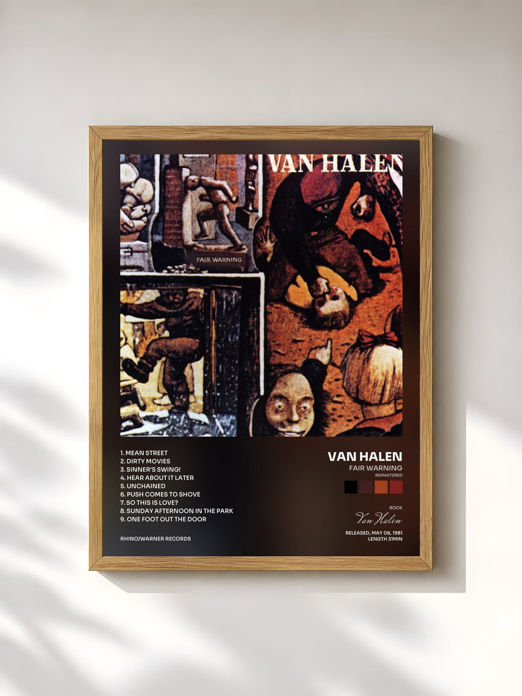 #bois Tableau de l'album Fair Warning (Remastered) de Van Halen, cadre en bois brut, imprimé et encadré en France
