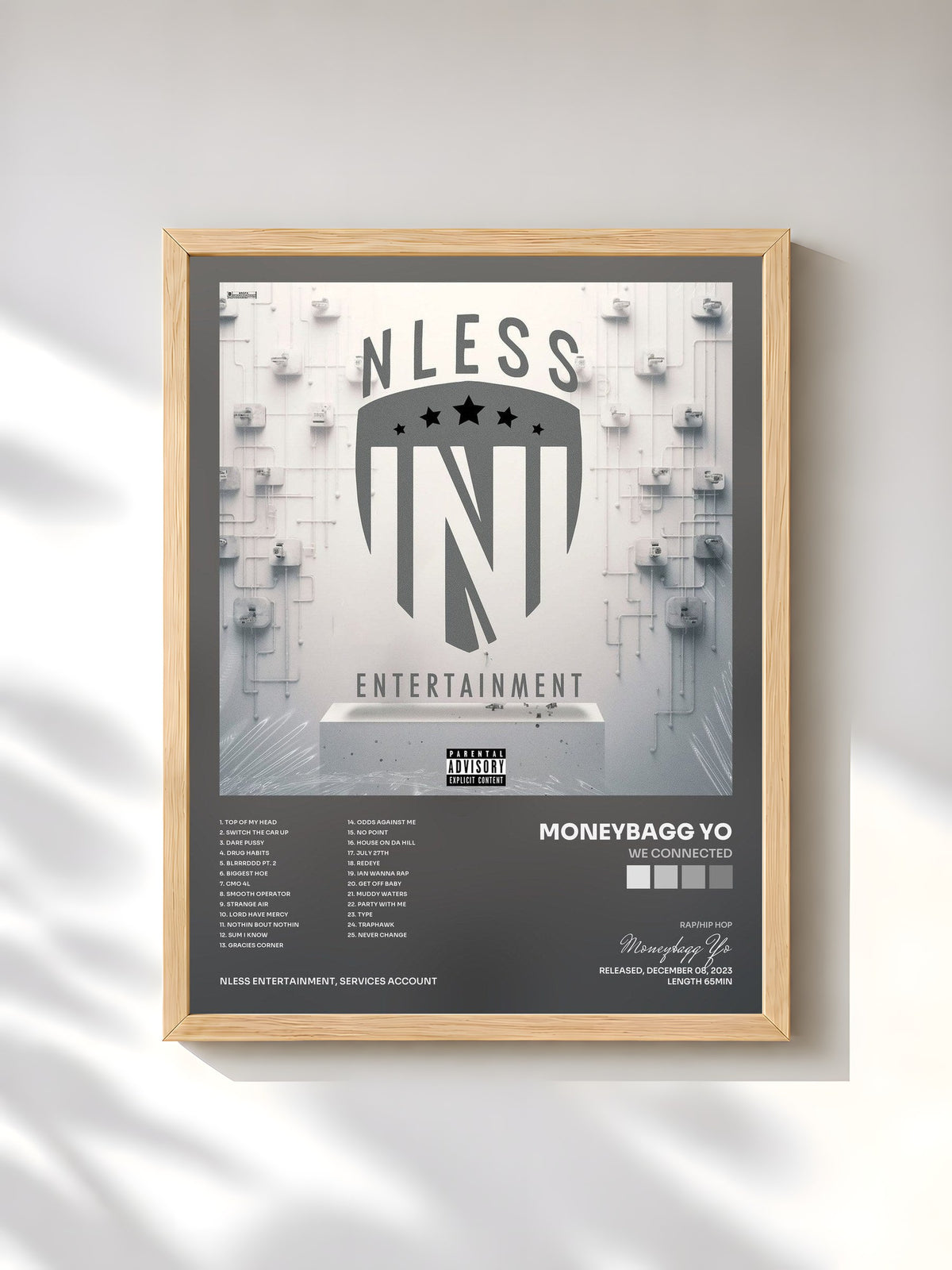 #bois Tableau de l'album We Connected de Moneybagg Yo, cadre en bois brut, imprimé et encadré en France