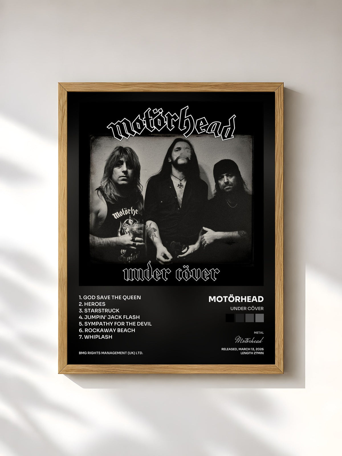 #bois Tableau de l'album Under Cöver de Motörhead, cadre en bois brut, imprimé et encadré en France