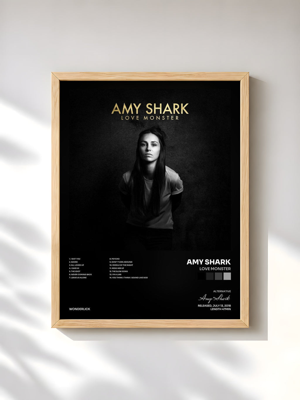 #bois Tableau de l'album Love Monster de Amy Shark, cadre en bois brut, imprimé et encadré en France