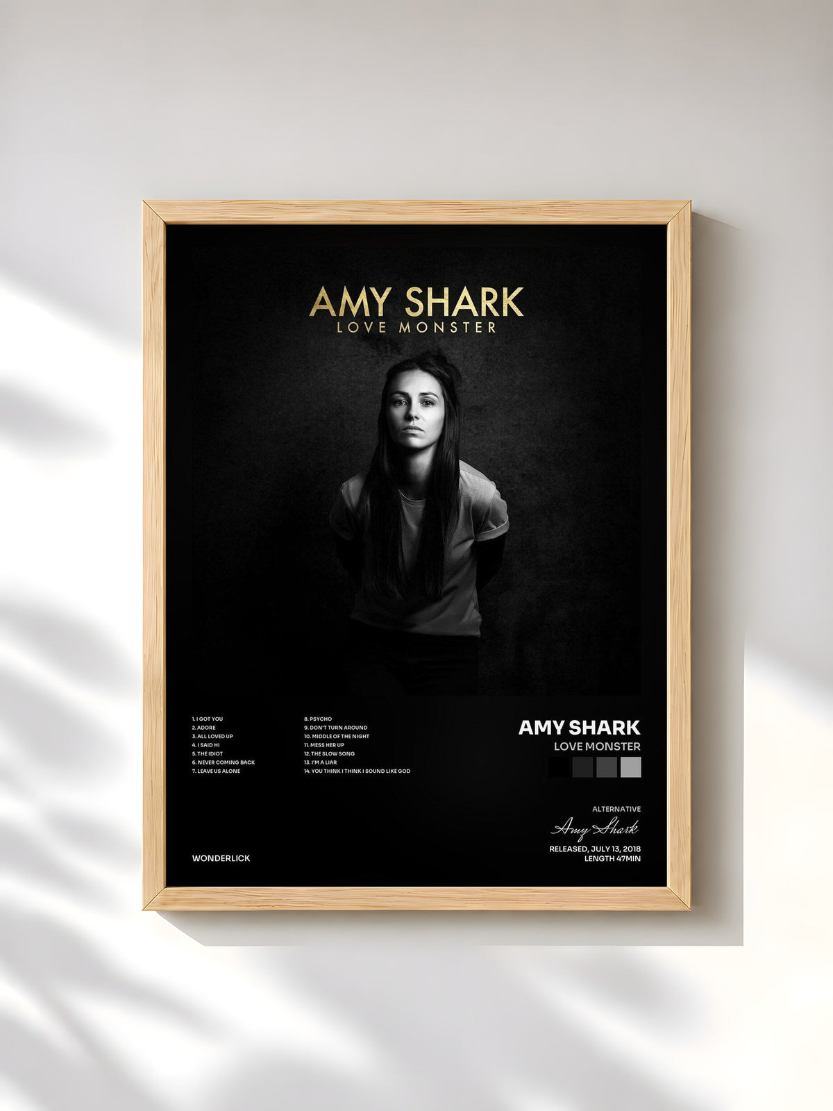#bois Tableau de l'album Love Monster de Amy Shark, cadre en bois brut, imprimé et encadré en France
