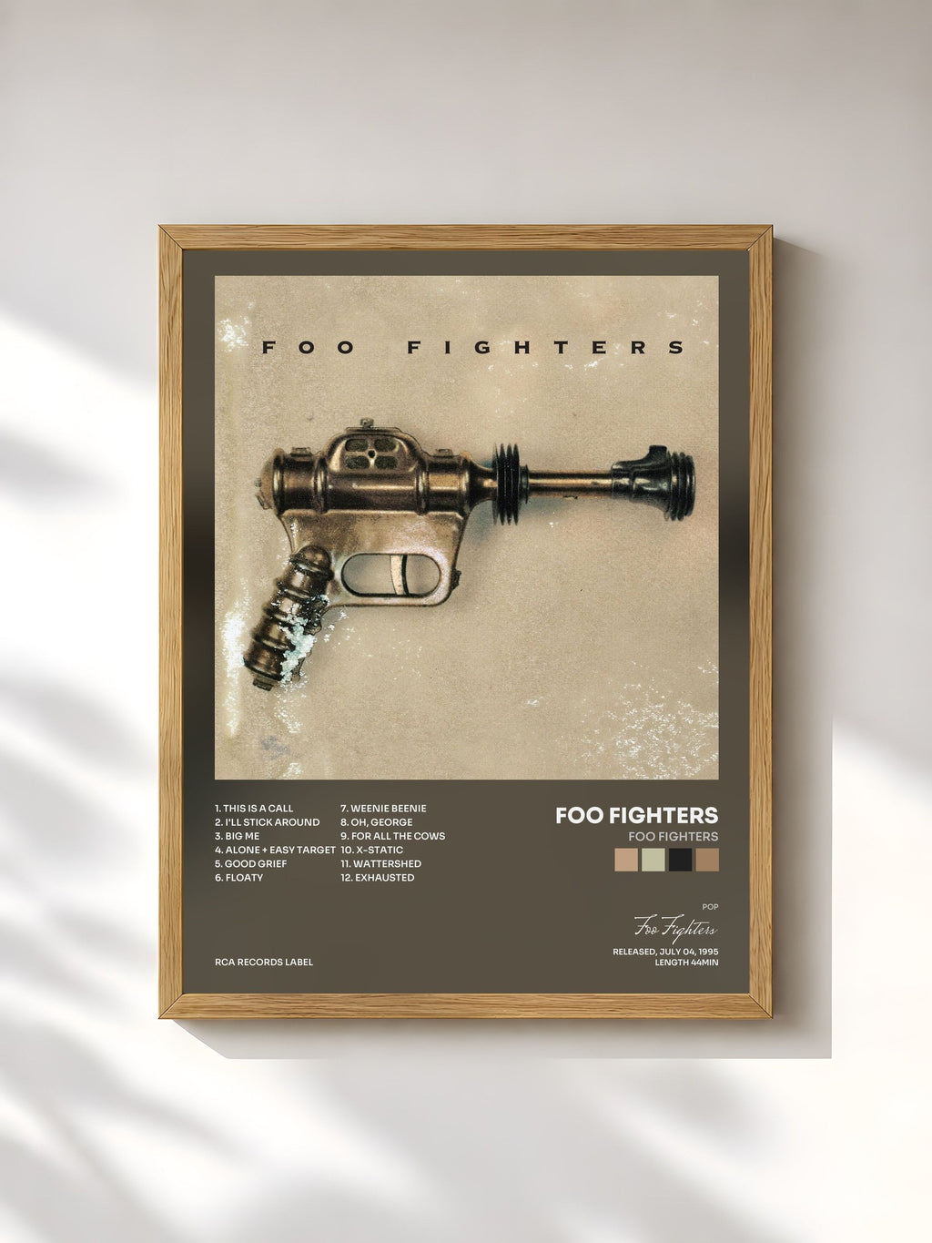 #bois Tableau de l'album Foo Fighters de Foo Fighters, cadre en bois brut, imprimé et encadré en France
