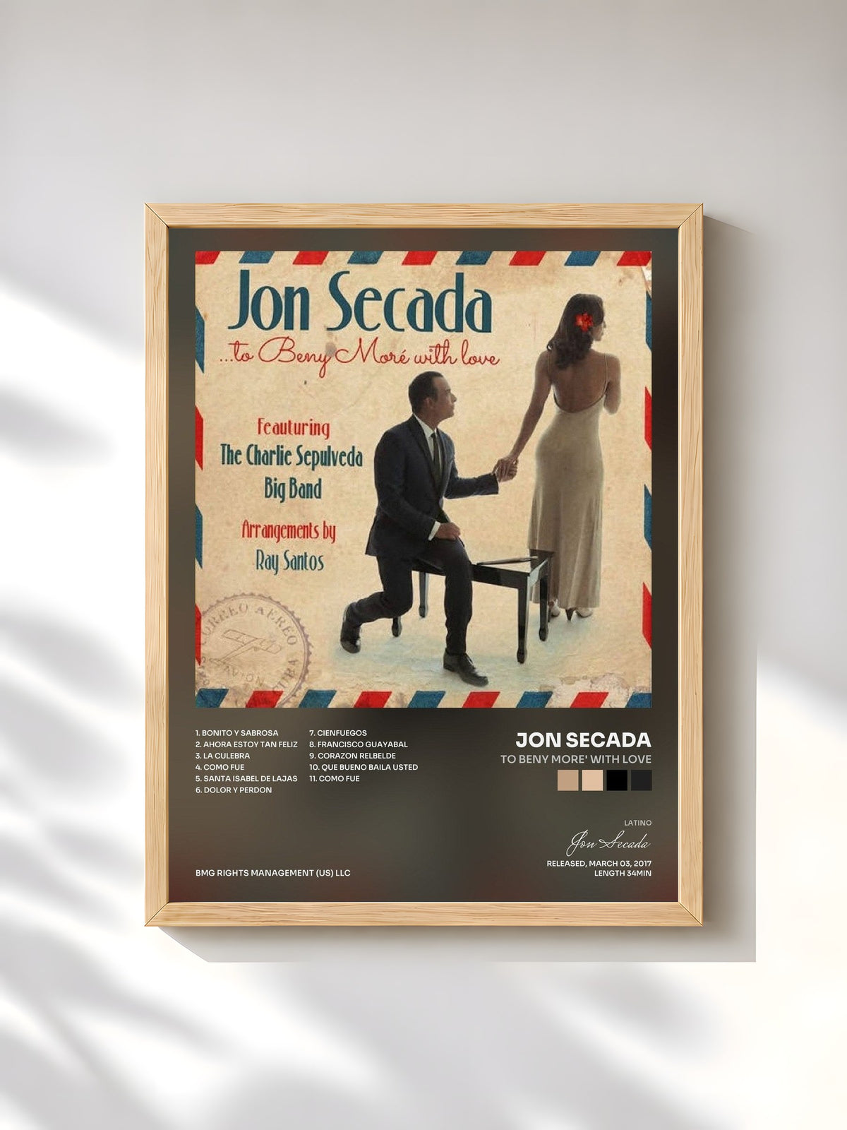 #bois Tableau de l'album To Beny More' With Love de Jon Secada, cadre en bois brut, imprimé et encadré en France