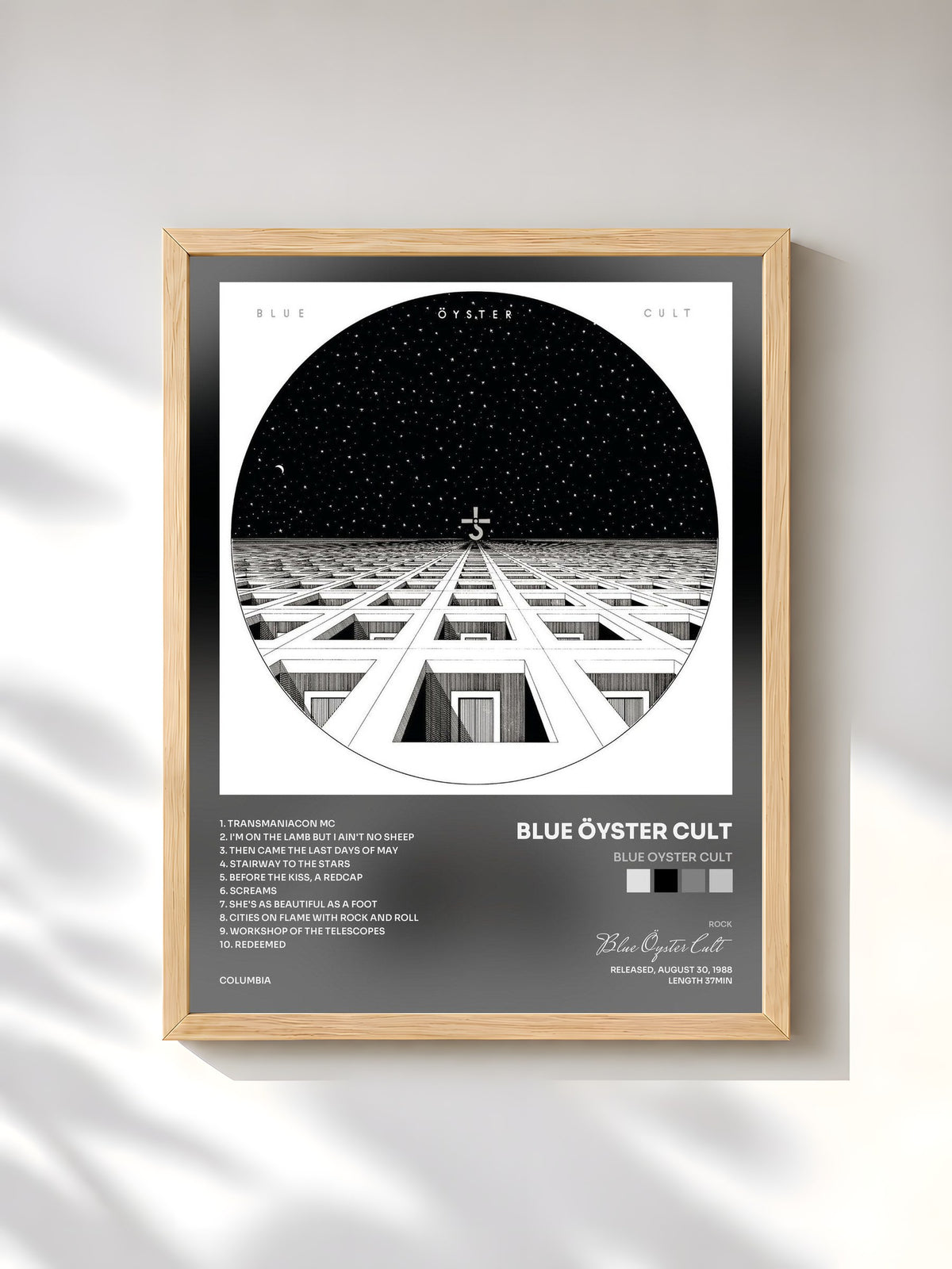 #bois Tableau de l'album Blue Oyster Cult de Blue Öyster Cult, cadre en bois brut, imprimé et encadré en France