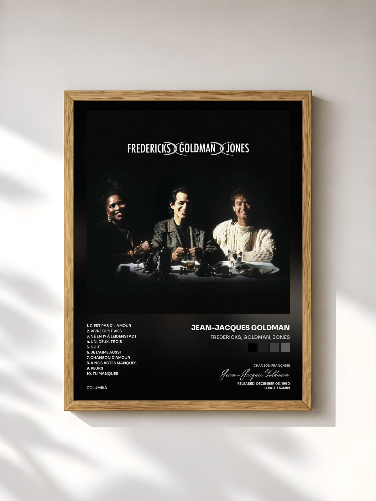 #bois Tableau de l'album Fredericks, Goldman, Jones de Jean-Jacques Goldman, cadre en bois brut, imprimé et encadré en France