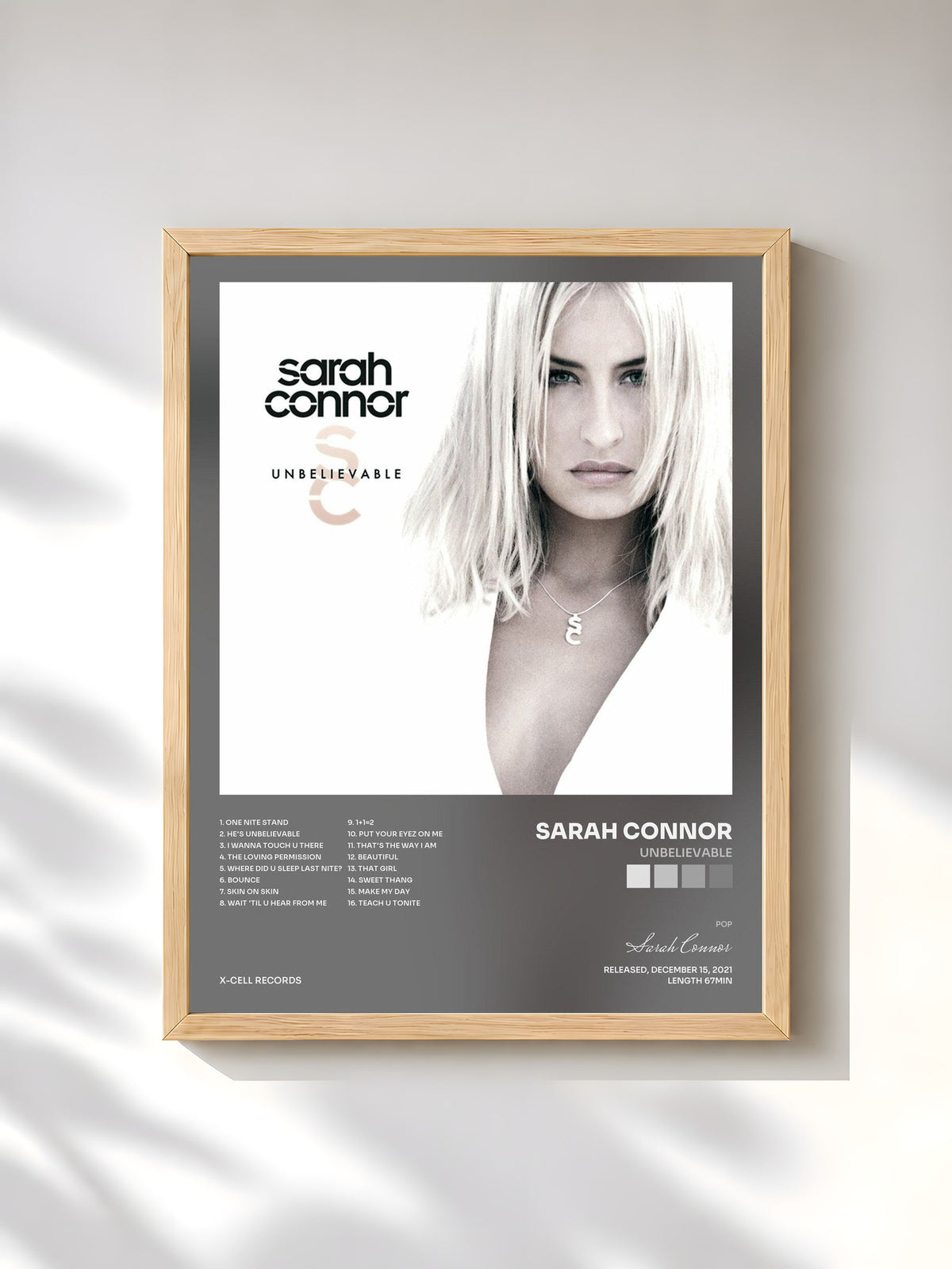 #bois Tableau de l'album Unbelievable de Sarah Connor, cadre en bois brut, imprimé et encadré en France