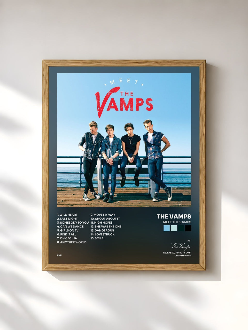 #bois Tableau de l'album Meet The Vamps de The Vamps, cadre en bois brut, imprimé et encadré en France
