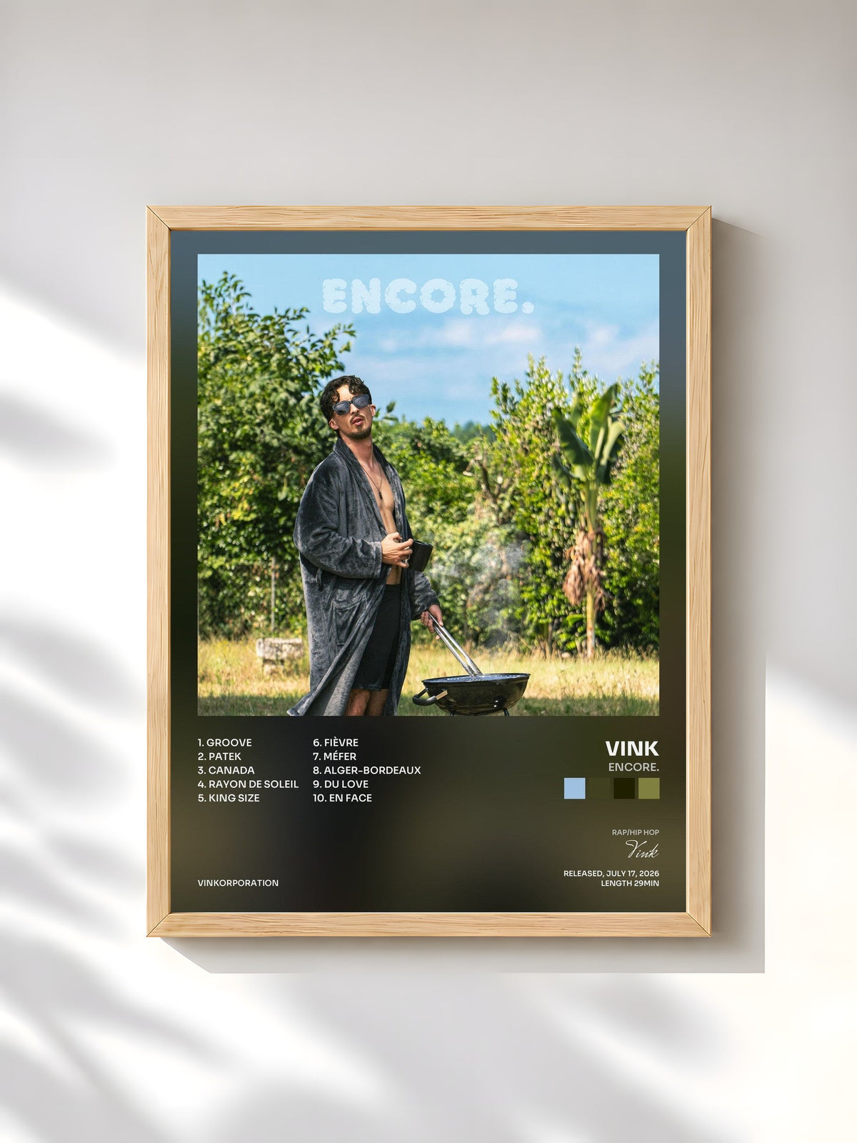 #bois Tableau de l'album Encore. de Vink, cadre en bois brut, imprimé et encadré en France