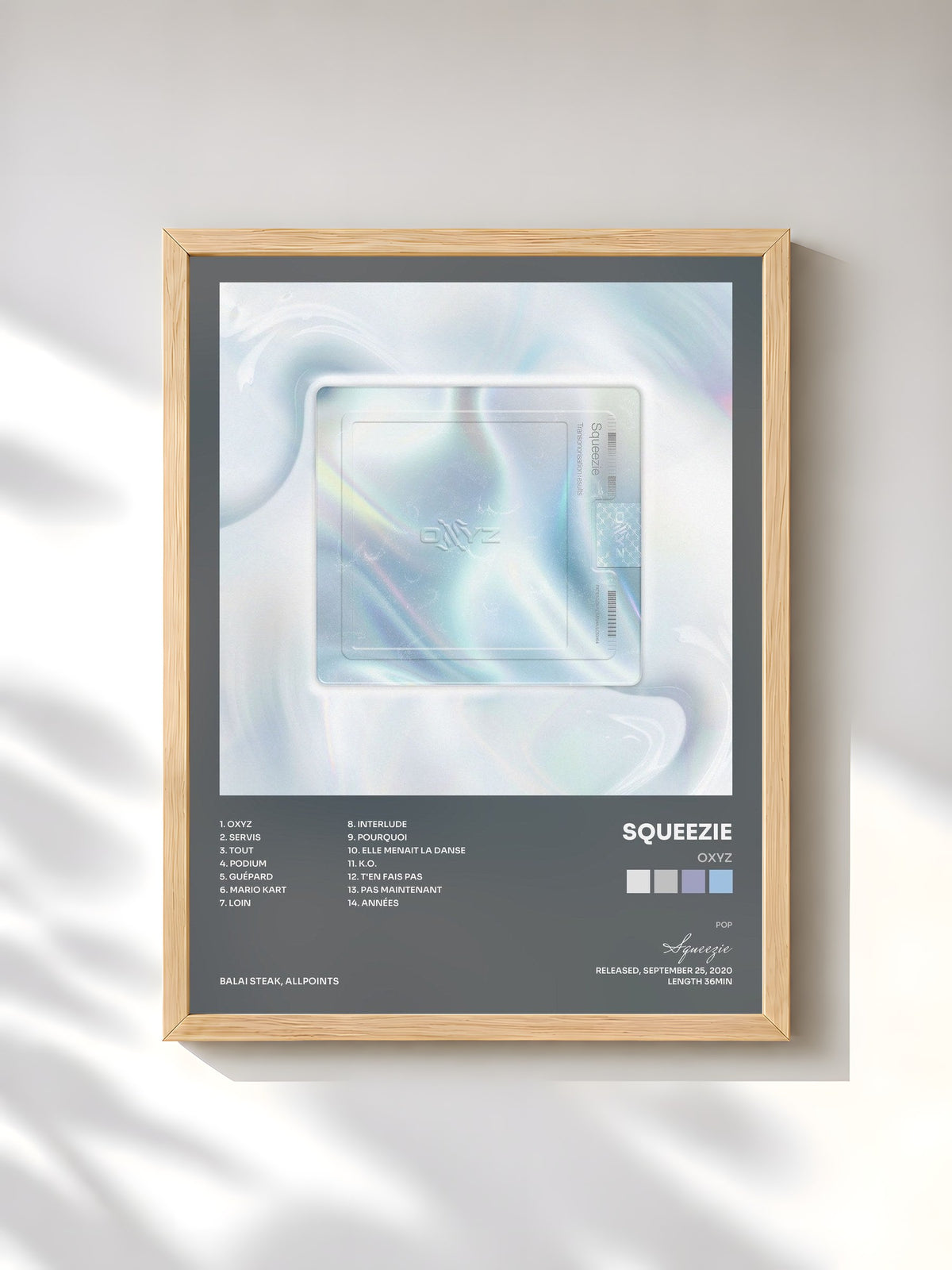 #bois Tableau de l'album Oxyz de Squeezie, cadre en bois brut, imprimé et encadré en France