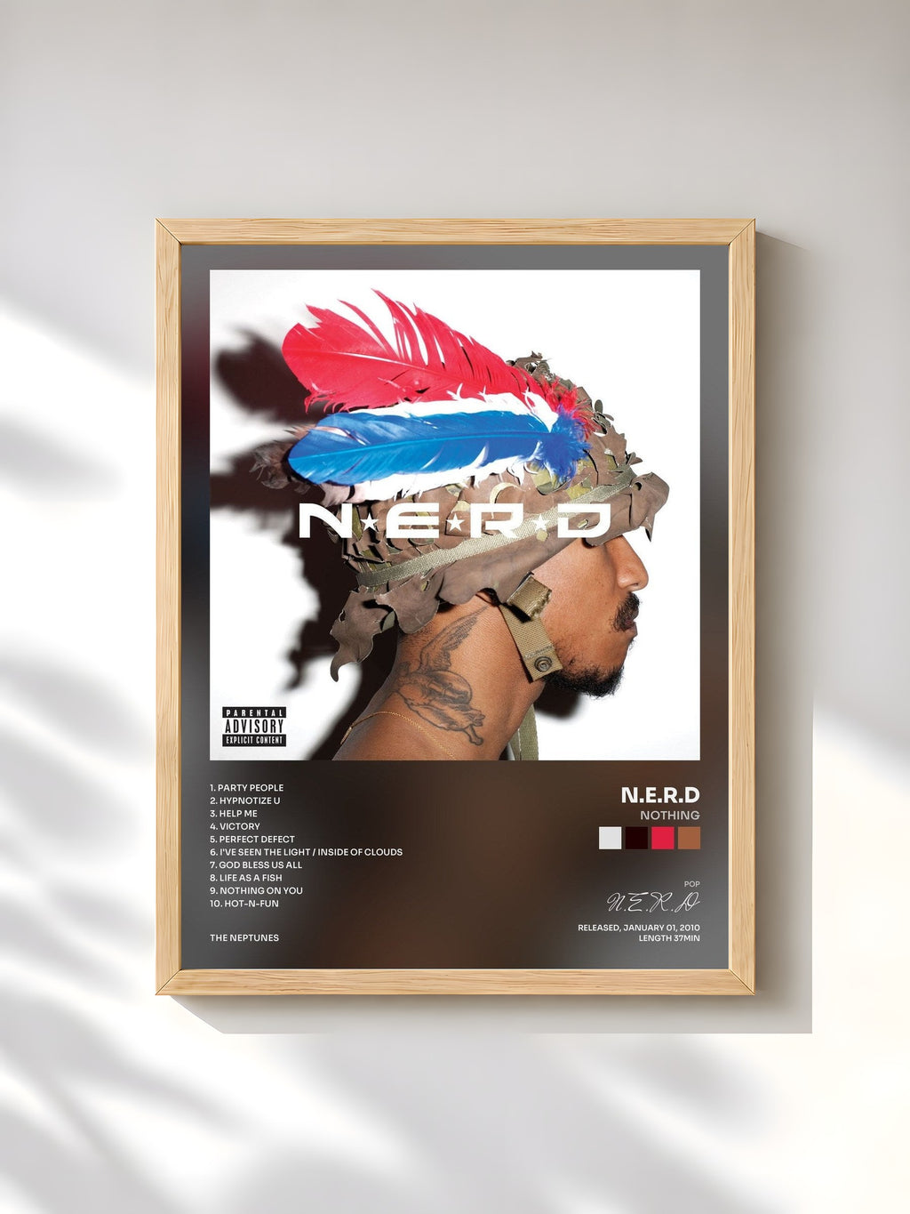#bois Tableau de l'album Nothing de N.E.R.D, cadre en bois brut, imprimé et encadré en France