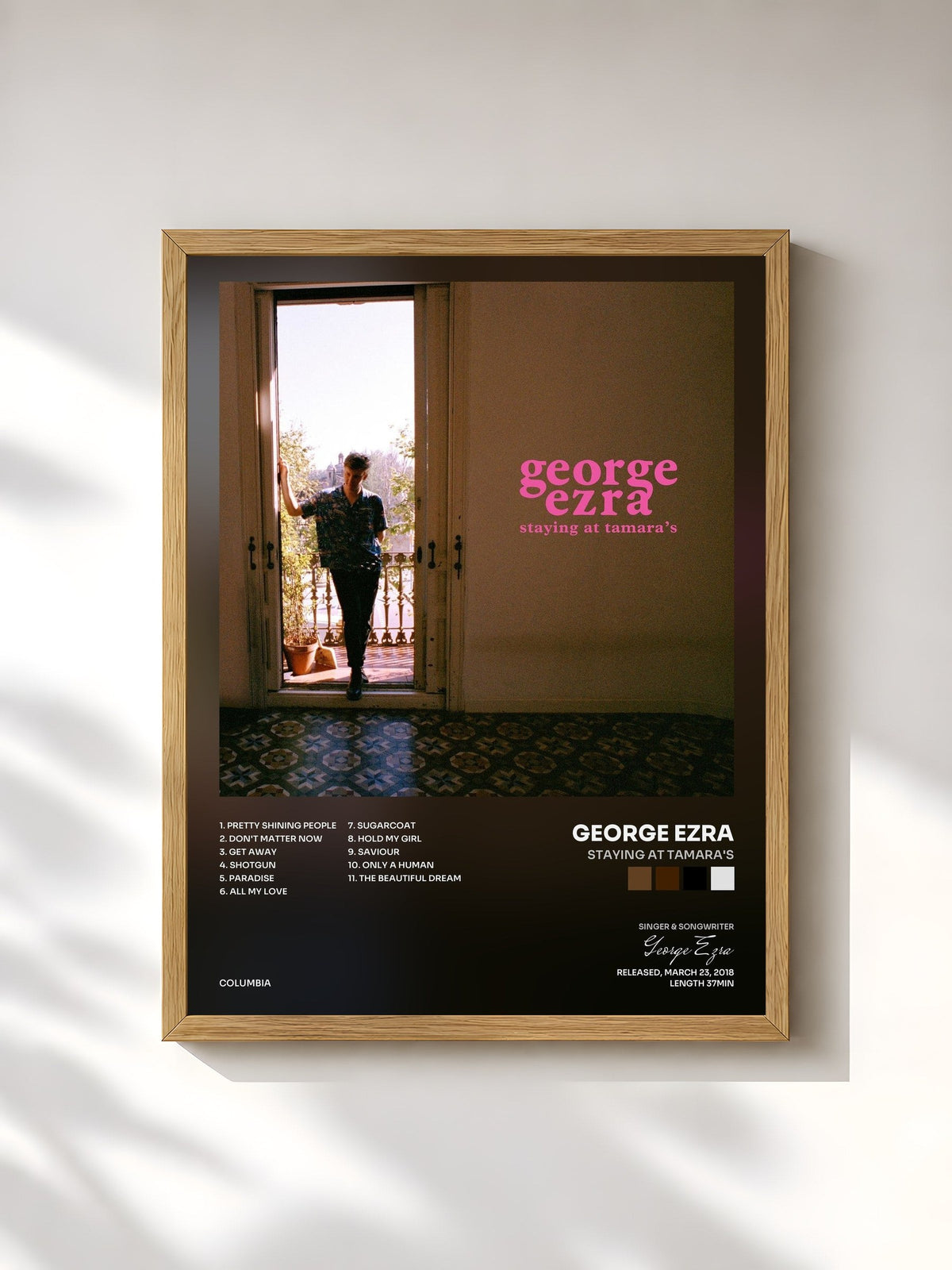 #bois Tableau de l'album Staying at Tamara's de George Ezra, cadre en bois brut, imprimé et encadré en France