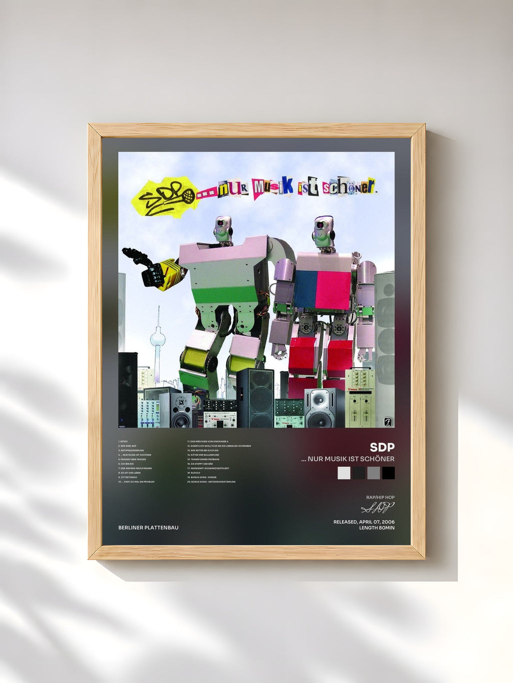 #bois Tableau de l'album ... Nur Musik ist schöner de SDP, cadre en bois brut, imprimé et encadré en France