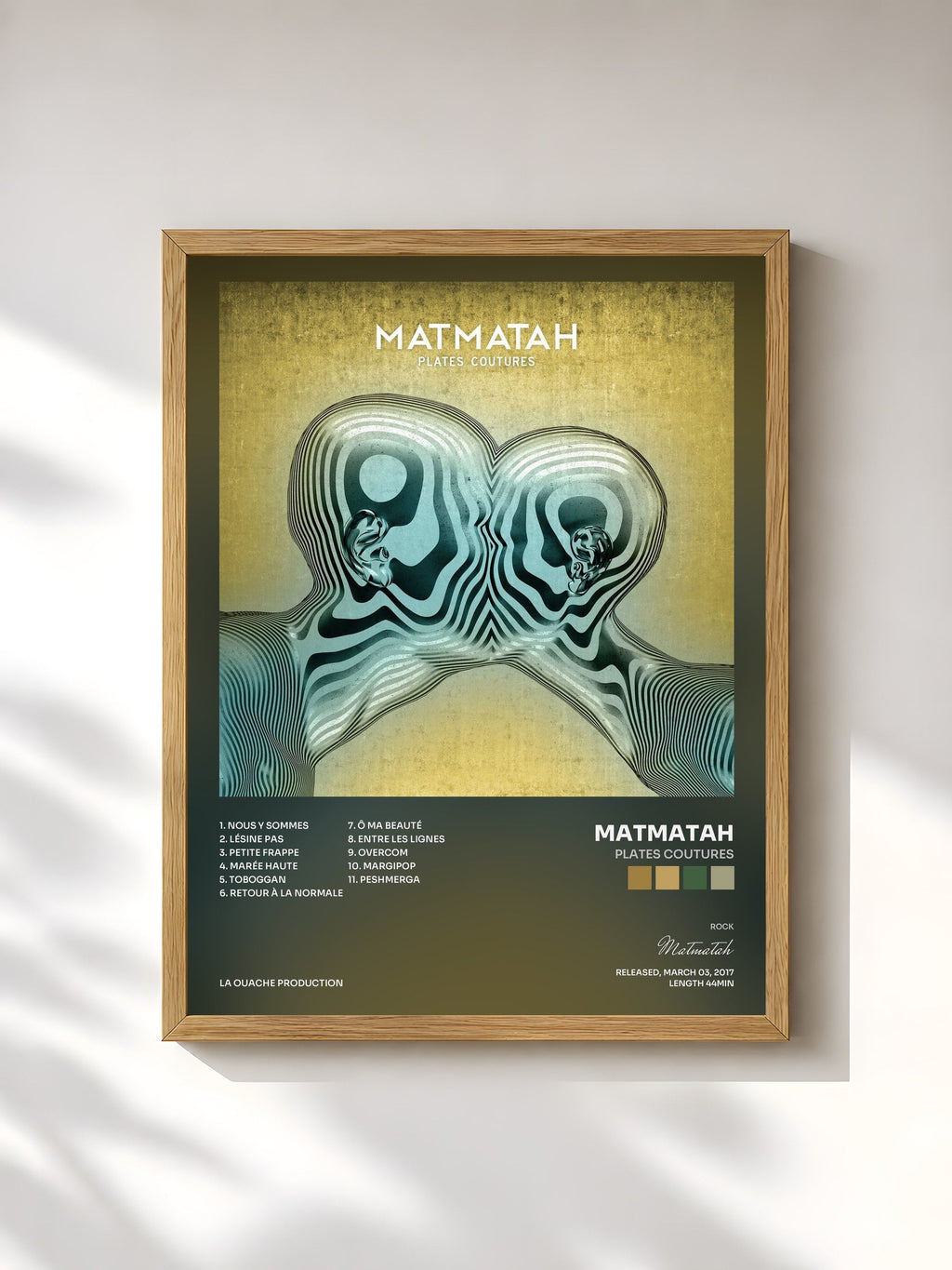 #bois Tableau de l'album Plates coutures de Matmatah, cadre en bois brut, imprimé et encadré en France