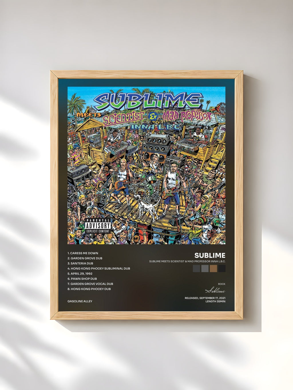 #bois Tableau de l'album Sublime Meets Scientist & Mad Professor Inna L.B.C. de Sublime, cadre en bois brut, imprimé et encadré en France