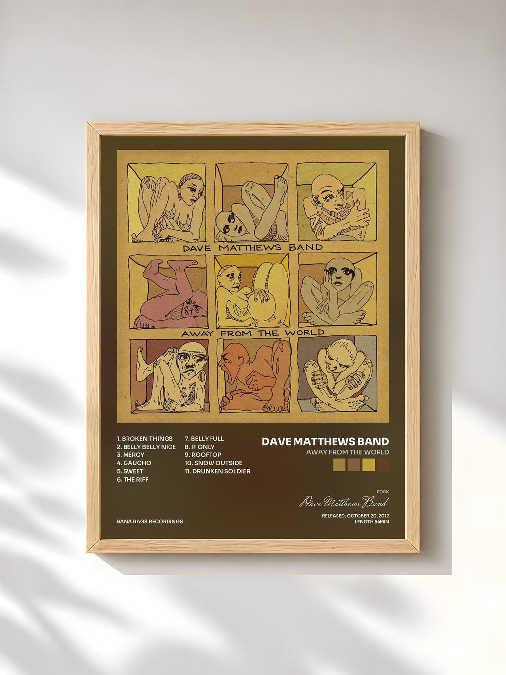 #bois Tableau de l'album Away From The World de Dave Matthews Band, cadre en bois brut, imprimé et encadré en France