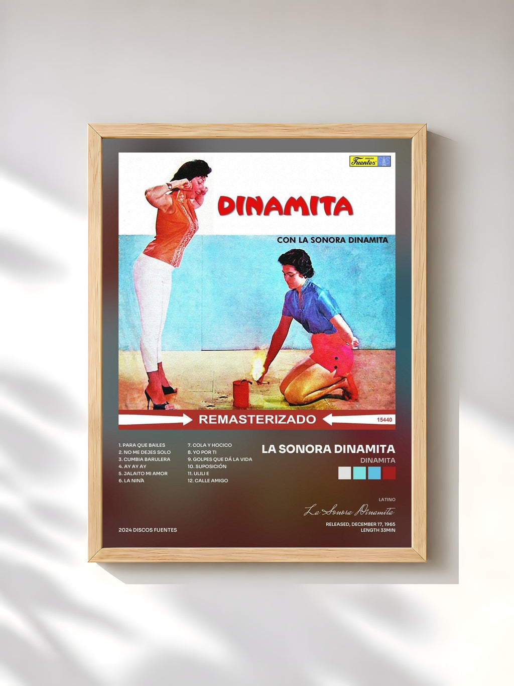 #bois Tableau de l'album Dinamita de La Sonora Dinamita, cadre en bois brut, imprimé et encadré en France