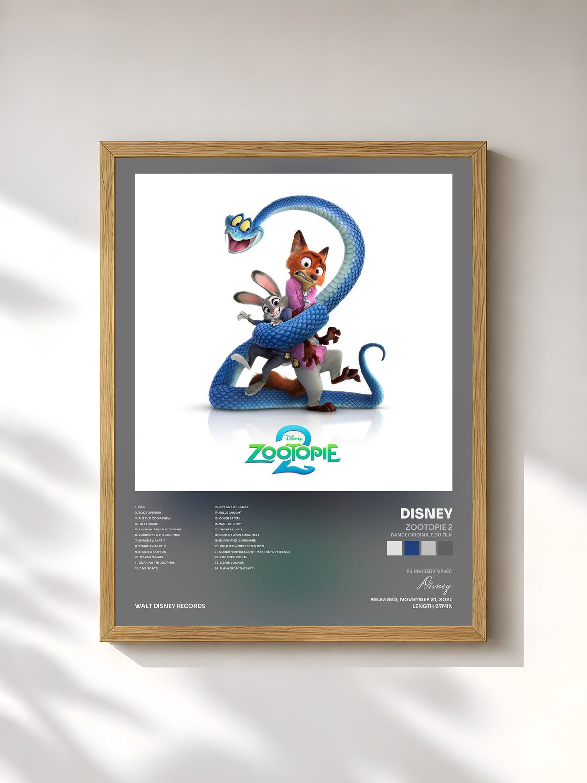 #bois Tableau de l'album Zootopie 2 (Bande Originale du Film) de Disney, cadre en bois brut, imprimé et encadré en France