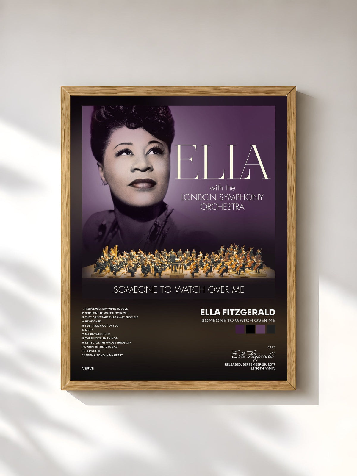 #bois Tableau de l'album Someone To Watch Over Me de Ella Fitzgerald, cadre en bois brut, imprimé et encadré en France