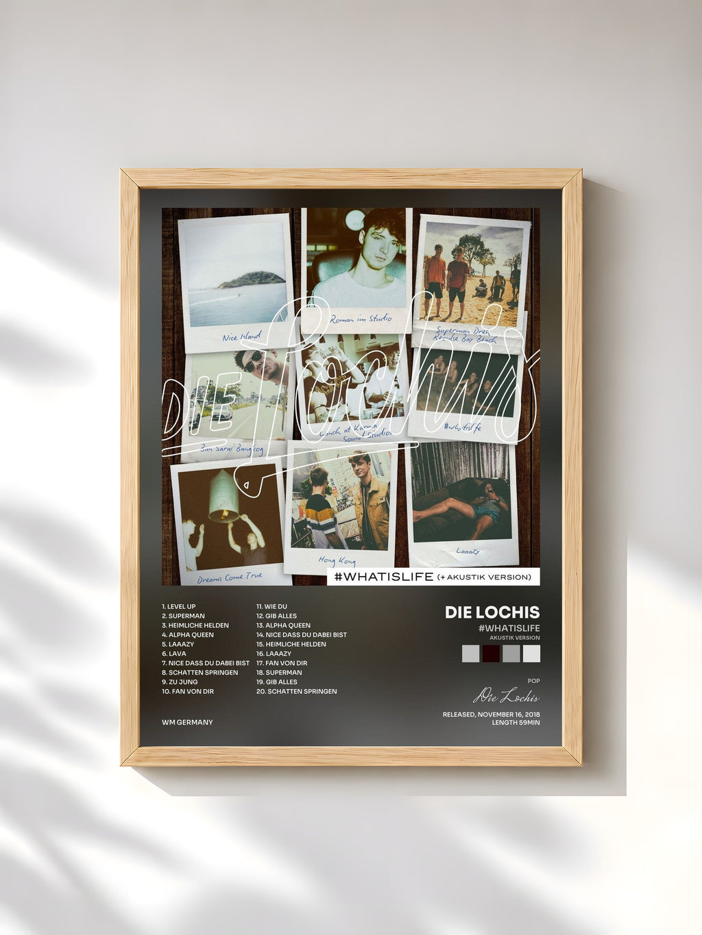 #bois Tableau de l'album #whatislife (Akustik Version) de Die Lochis, cadre en bois brut, imprimé et encadré en France