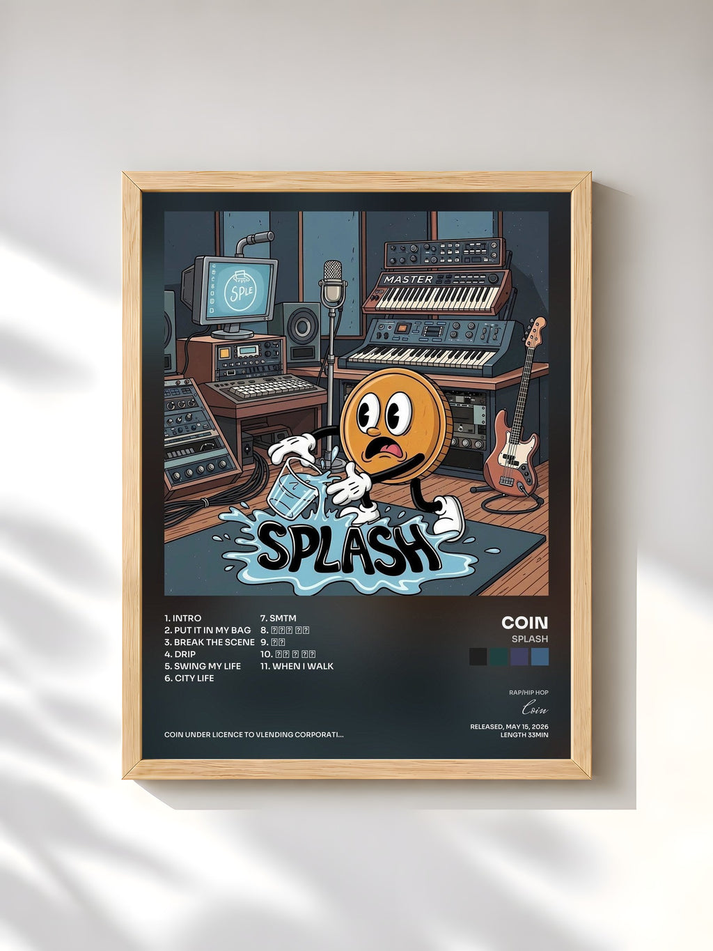 #bois Tableau de l'album SPLASH de Coin, cadre en bois brut, imprimé et encadré en France
