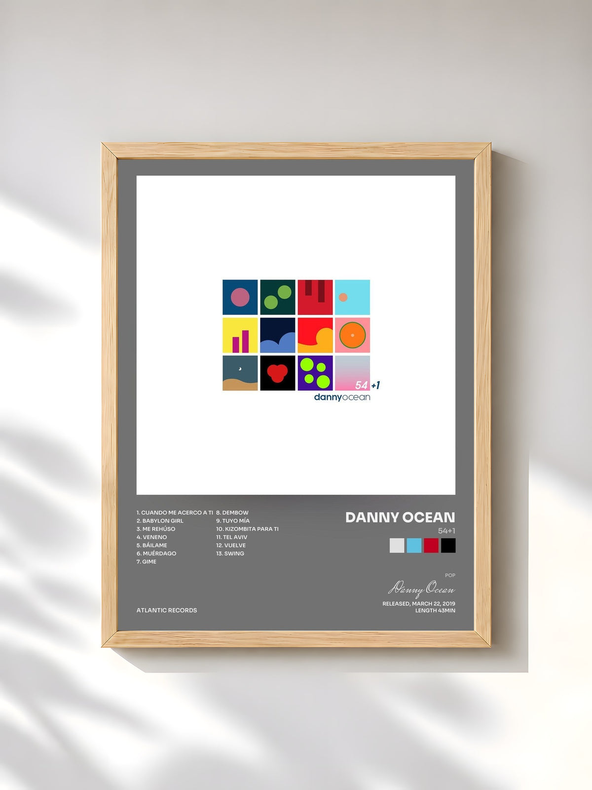 #bois Tableau de l'album 54+1 de Danny Ocean, cadre en bois brut, imprimé et encadré en France