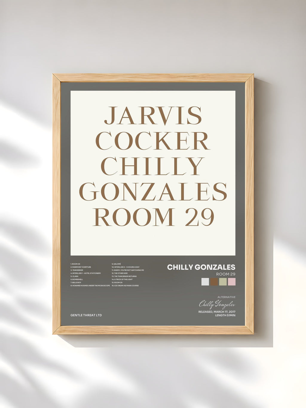 #bois Tableau de l'album Room 29 de Chilly Gonzales, cadre en bois brut, imprimé et encadré en France