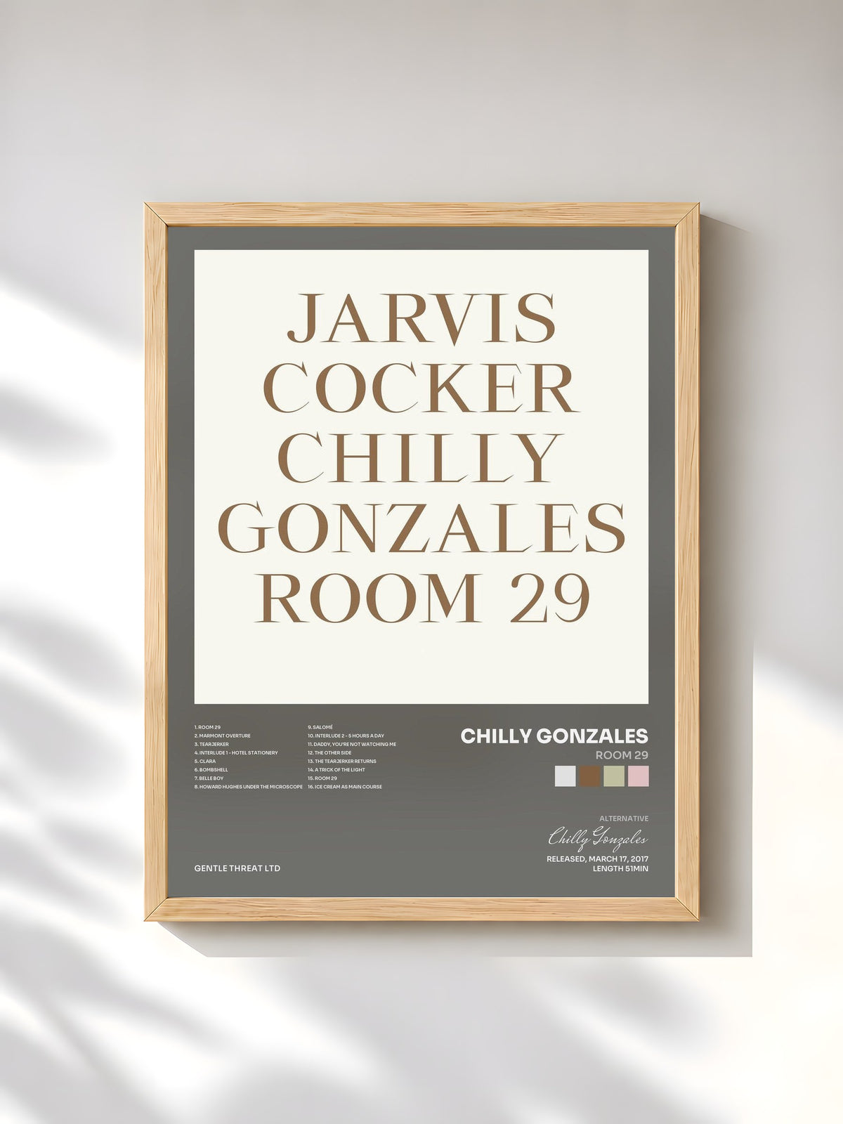 #bois Tableau de l'album Room 29 de Chilly Gonzales, cadre en bois brut, imprimé et encadré en France
