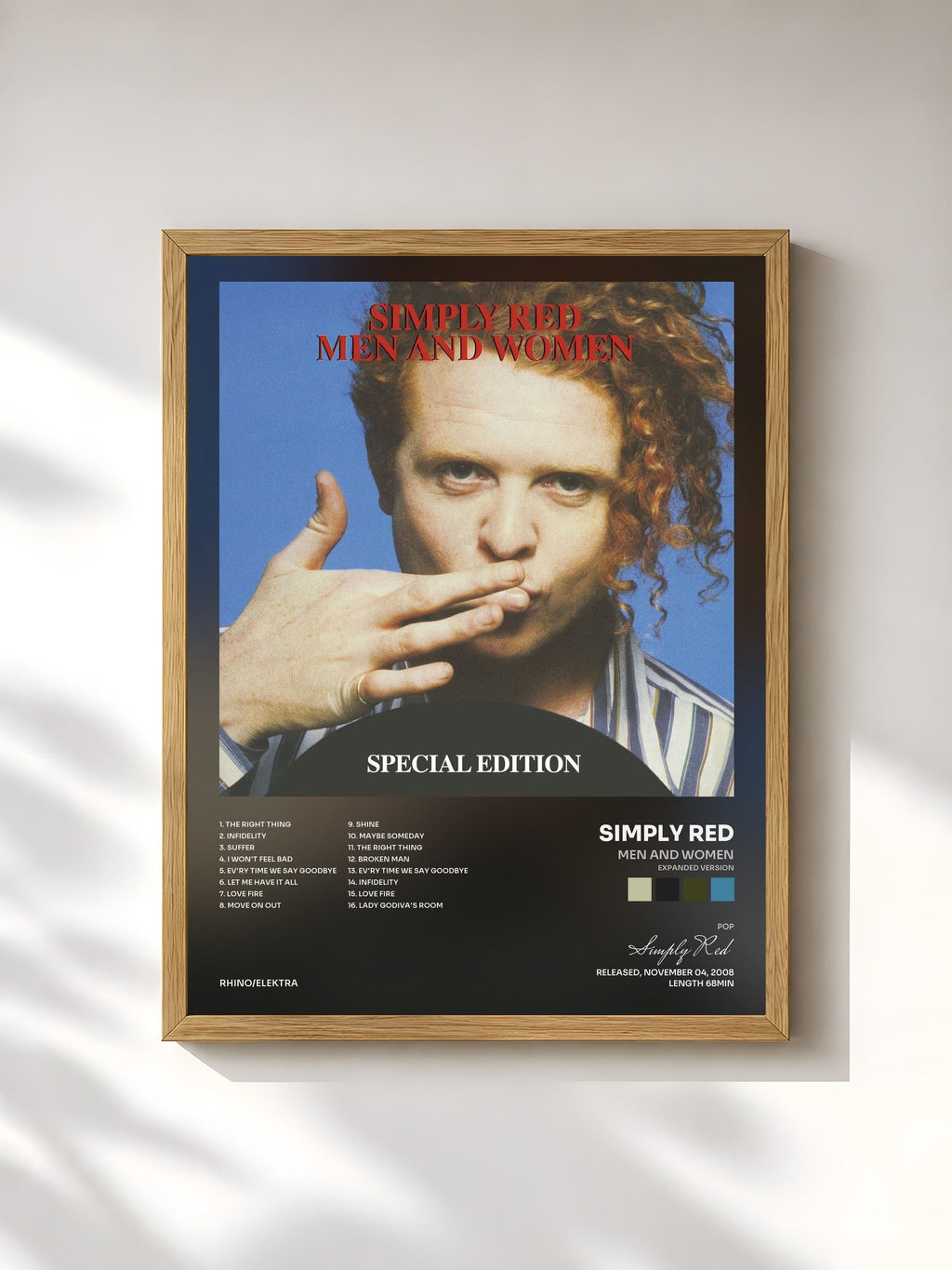 #bois Tableau de l'album Men and Women (Expanded Version) de Simply Red, cadre en bois brut, imprimé et encadré en France