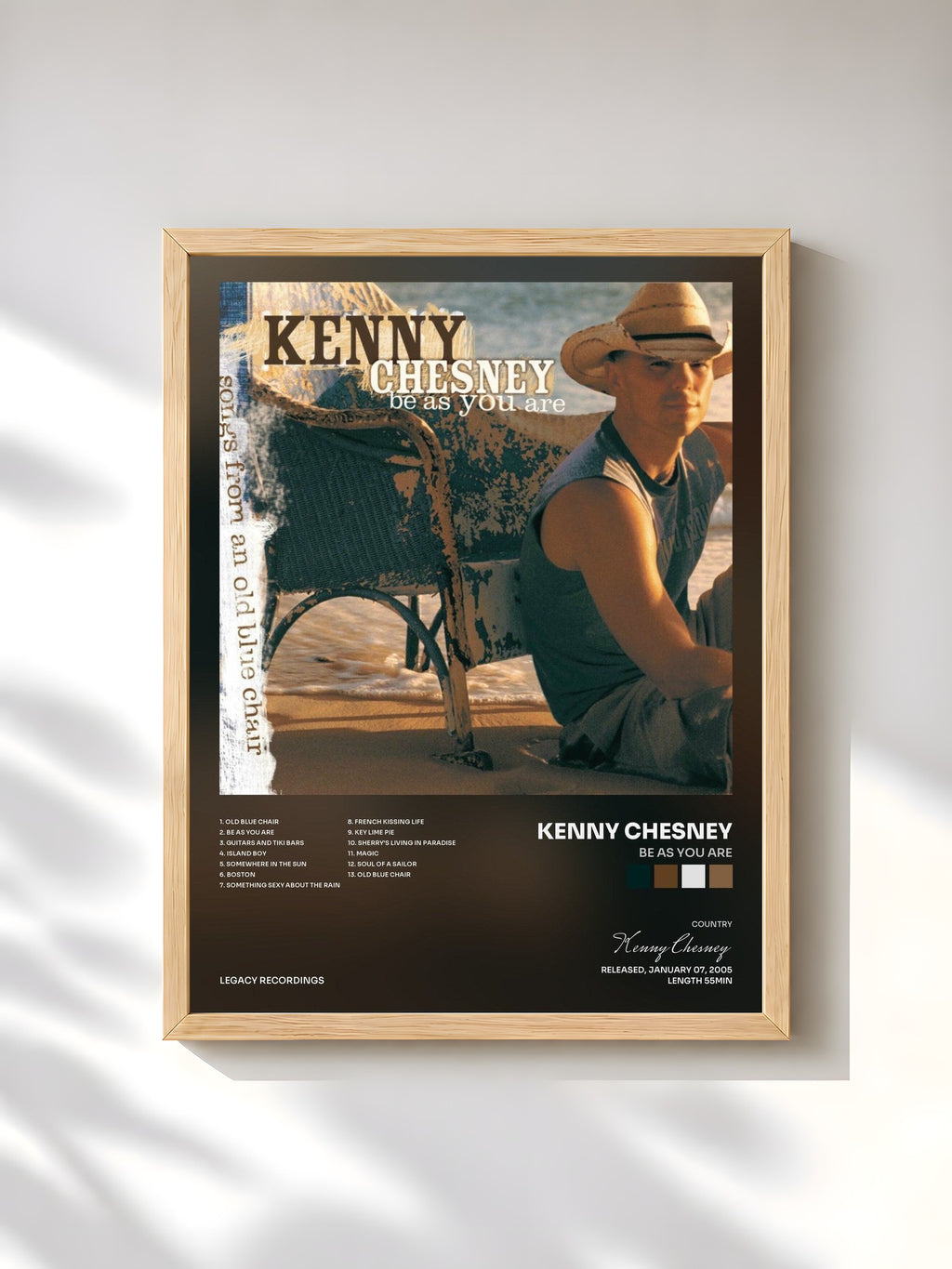 #bois Tableau de l'album Be As You Are de Kenny Chesney, cadre en bois brut, imprimé et encadré en France