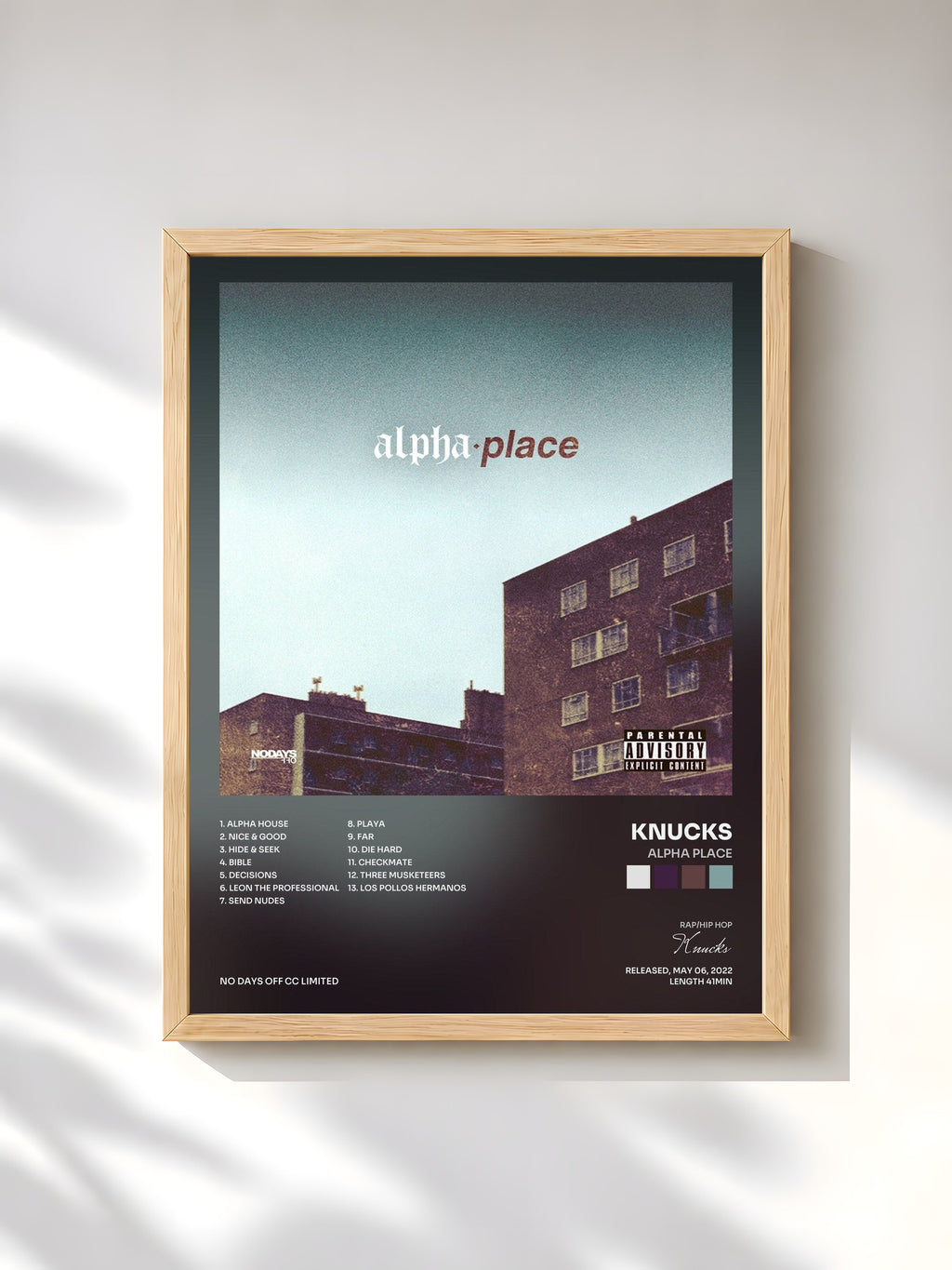 #bois Tableau de l'album ALPHA PLACE de Knucks, cadre en bois brut, imprimé et encadré en France