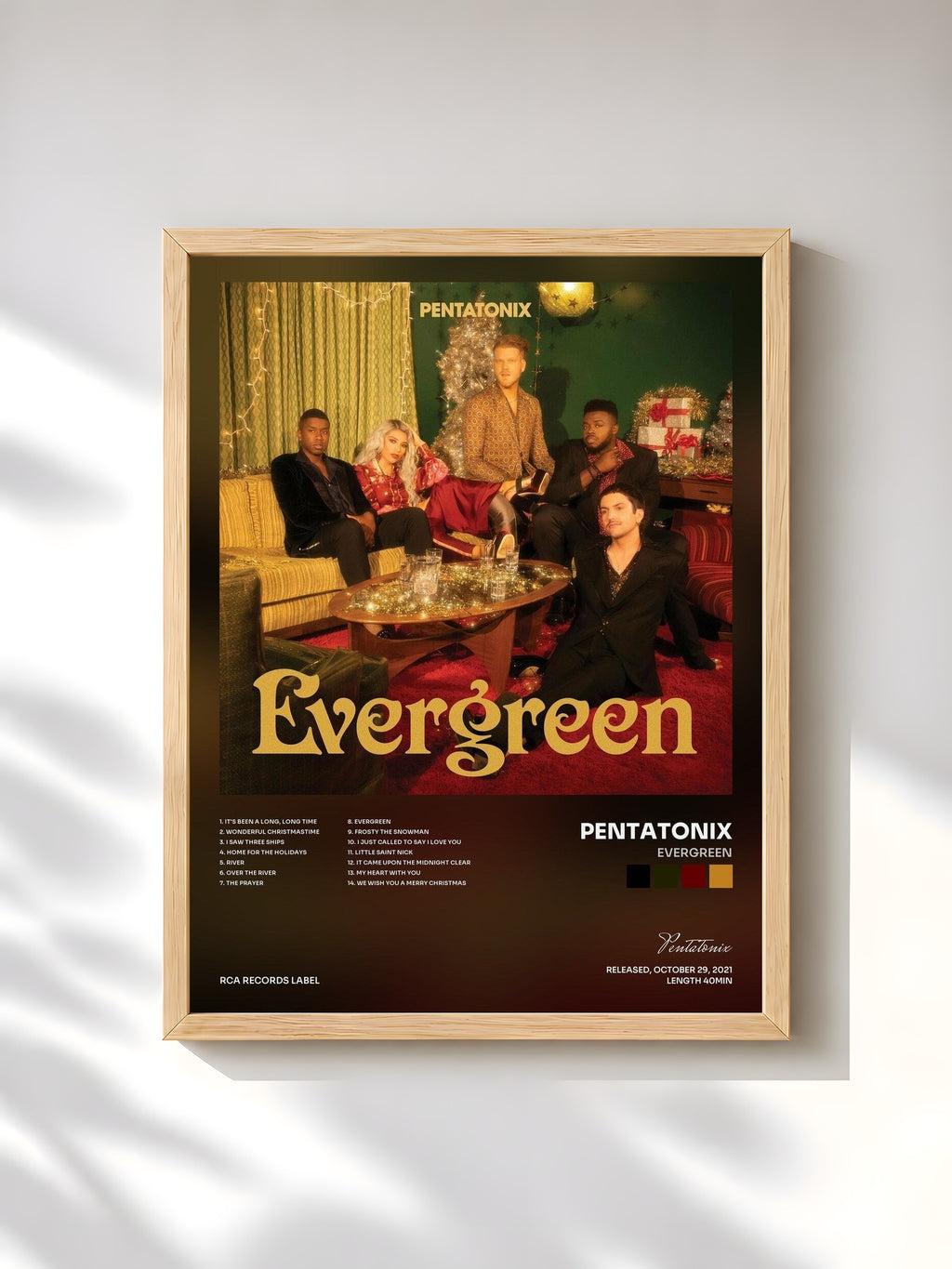 #bois Tableau de l'album Evergreen de Pentatonix, cadre en bois brut, imprimé et encadré en France