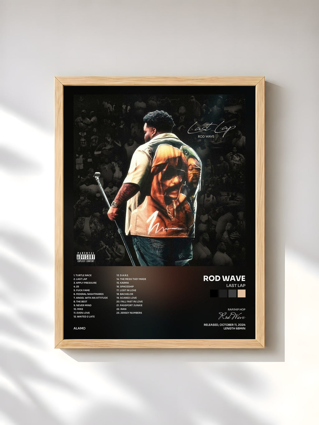 #bois Tableau de l'album Last Lap de Rod Wave, cadre en bois brut, imprimé et encadré en France