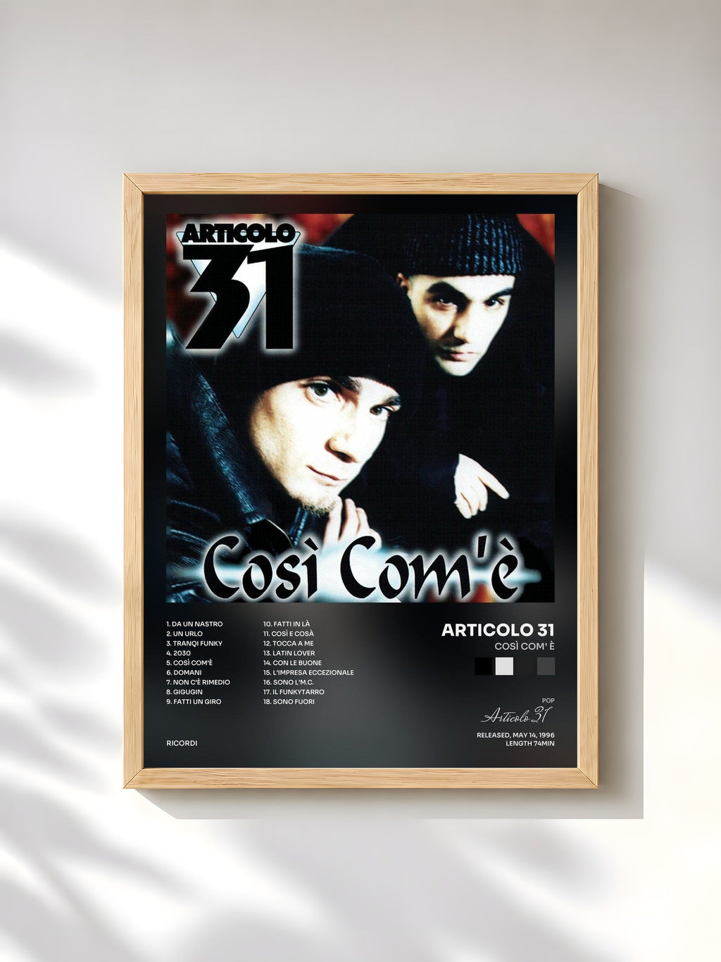 #bois Tableau de l'album Così Com' è de Articolo 31, cadre en bois brut, imprimé et encadré en France