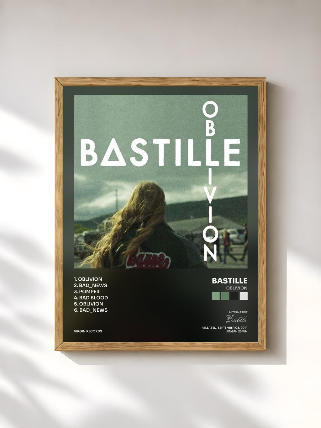 #bois Tableau de l'album Oblivion de Bastille, cadre en bois brut, imprimé et encadré en France