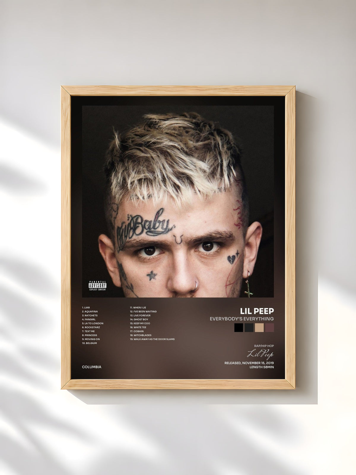 #bois Tableau de l'album EVERYBODY'S EVERYTHING de Lil Peep, cadre en bois brut, imprimé et encadré en France