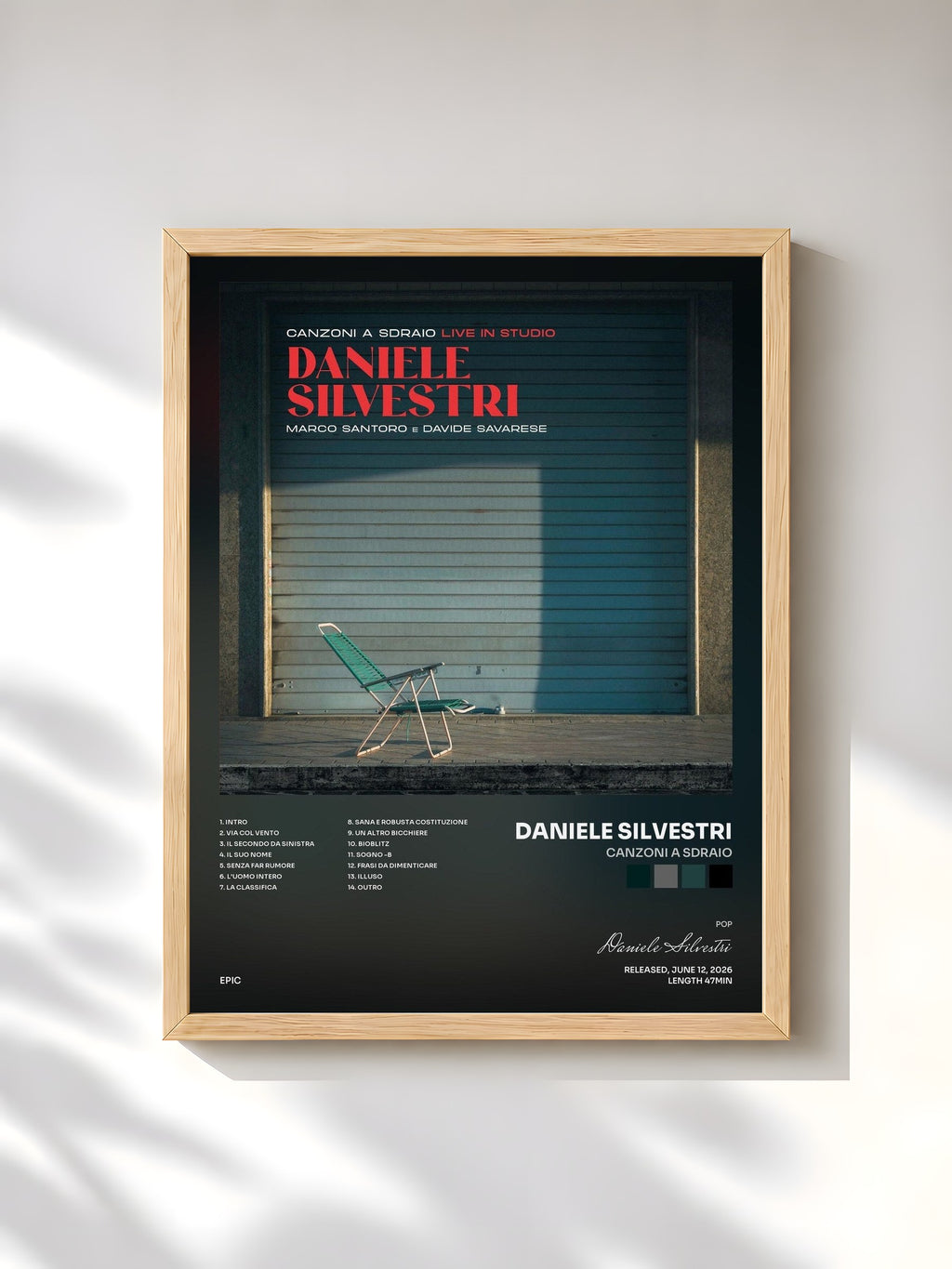 #bois Tableau de l'album Canzoni a sdraio de Daniele Silvestri, cadre en bois brut, imprimé et encadré en France