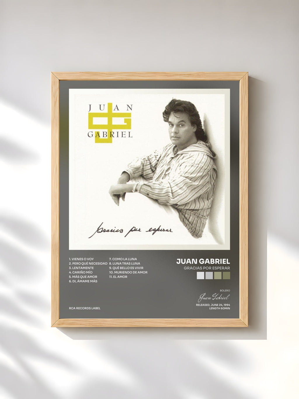 #bois Tableau de l'album Gracias por Esperar de Juan Gabriel, cadre en bois brut, imprimé et encadré en France