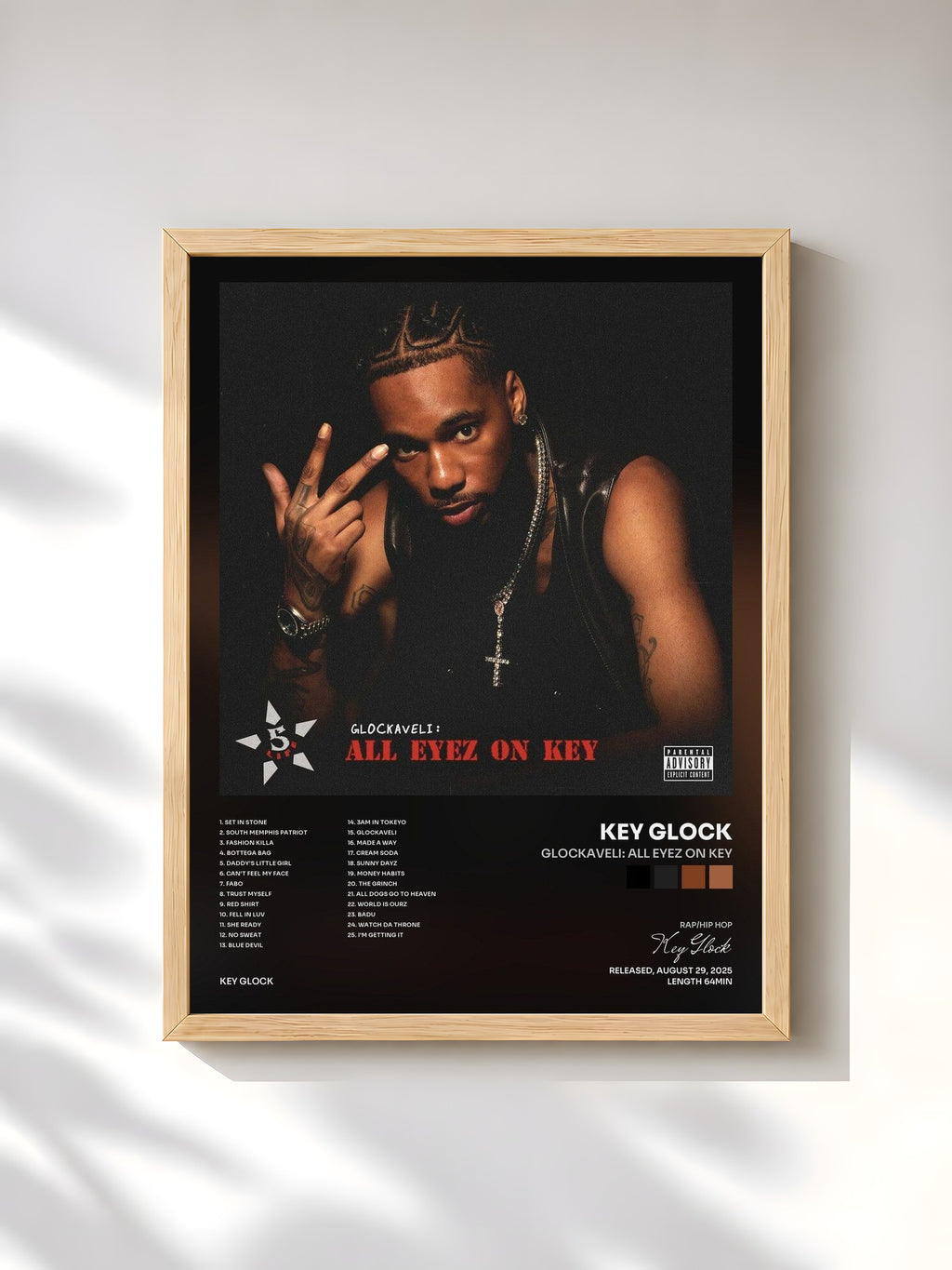 #bois Tableau de l'album Glockaveli: All Eyez On Key de Key Glock, cadre en bois brut, imprimé et encadré en France
