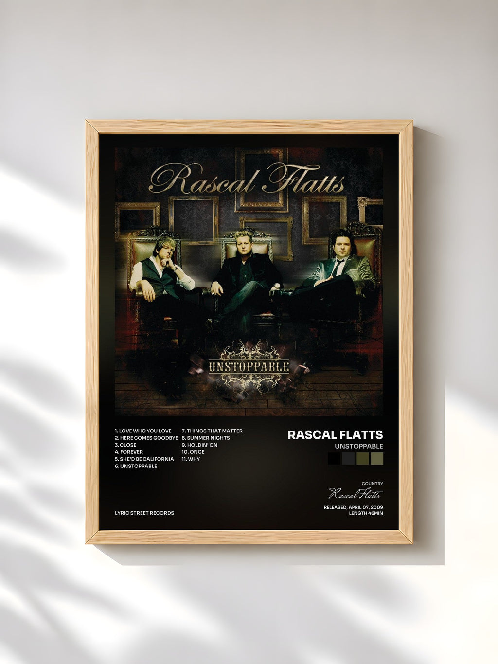 #bois Tableau de l'album Unstoppable de Rascal Flatts, cadre en bois brut, imprimé et encadré en France