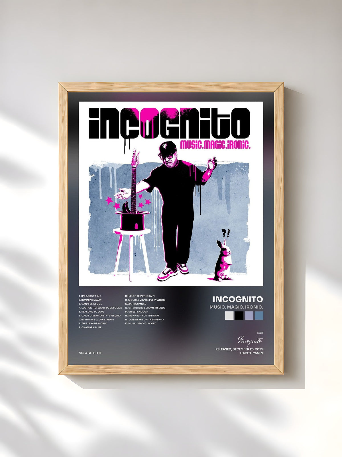 #bois Tableau de l'album Music. Magic. Ironic. de Incognito, cadre en bois brut, imprimé et encadré en France