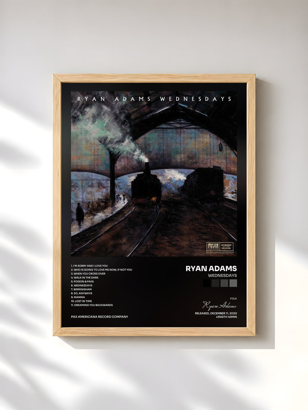 #bois Tableau de l'album Wednesdays de Ryan Adams, cadre en bois brut, imprimé et encadré en France