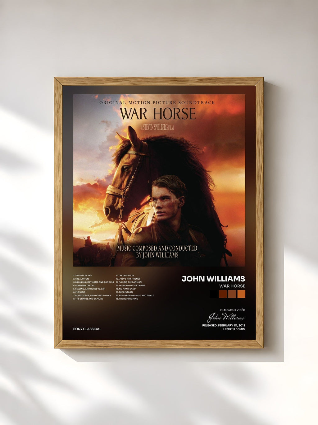 #bois Tableau de l'album War Horse de John Williams, cadre en bois brut, imprimé et encadré en France